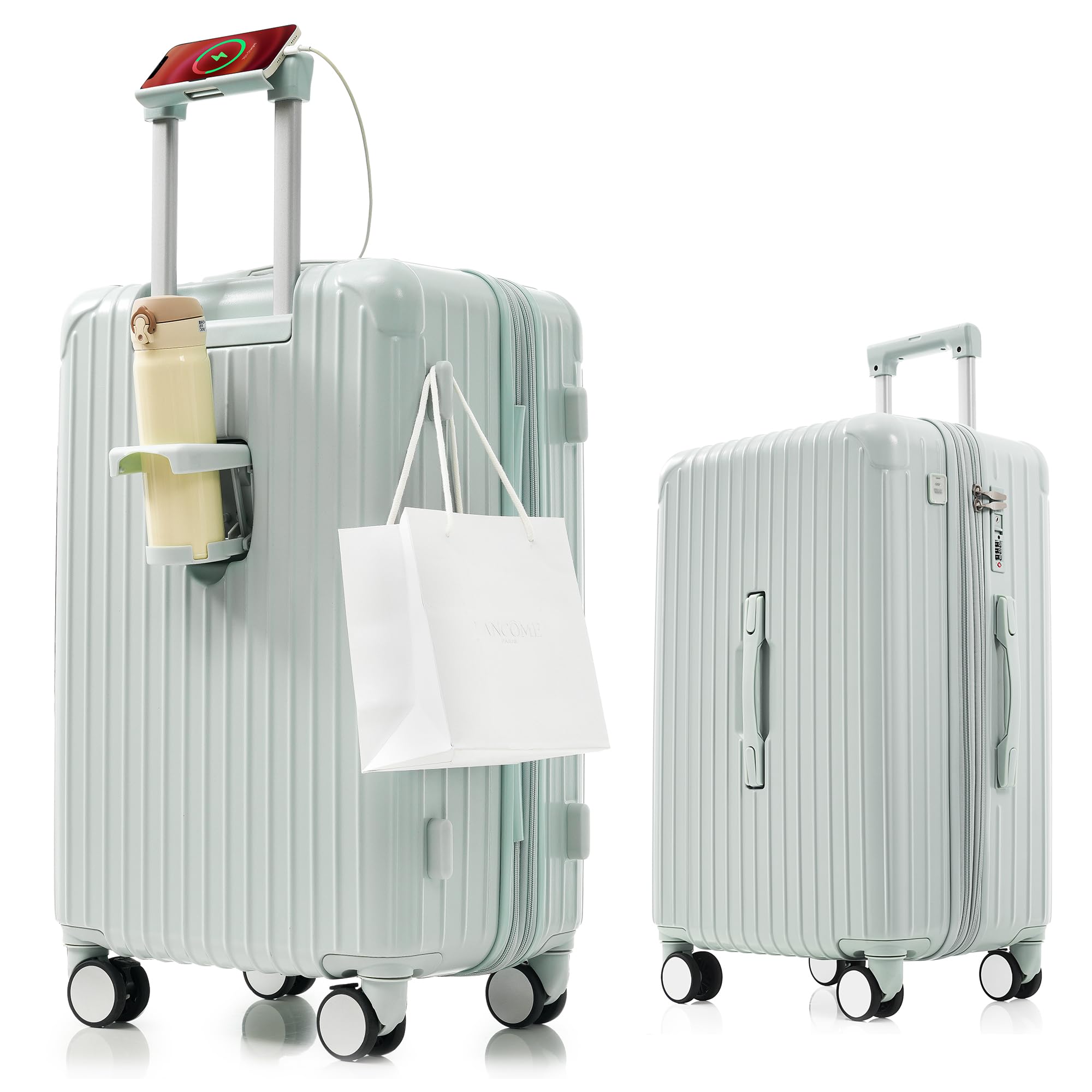 BTM スーツケース 機内持込み 前開き キャリーケース 2泊3日 4~7泊 7泊以上 キャリーバッグ USB Type-C 充電口 カップホルダー付き 多機能 フロントポケット PC収納 suitc