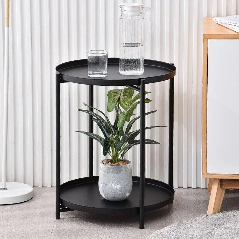 1つ買うと10個無料風 2段 トレイテーブル 鉄製 丸型 韓国インテリア サイドテーブル おしゃれ 小型