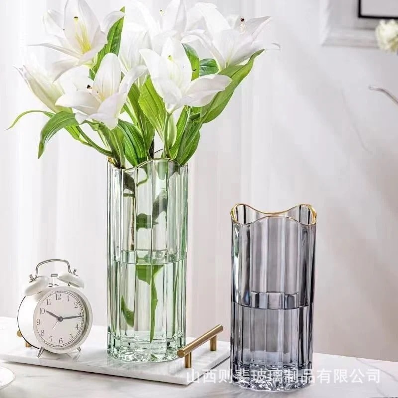 【20点セット】【送料無料】北欧蒔絵透明ガラス花瓶ドライフラワー水培ホームリビングテーブル装飾置物
