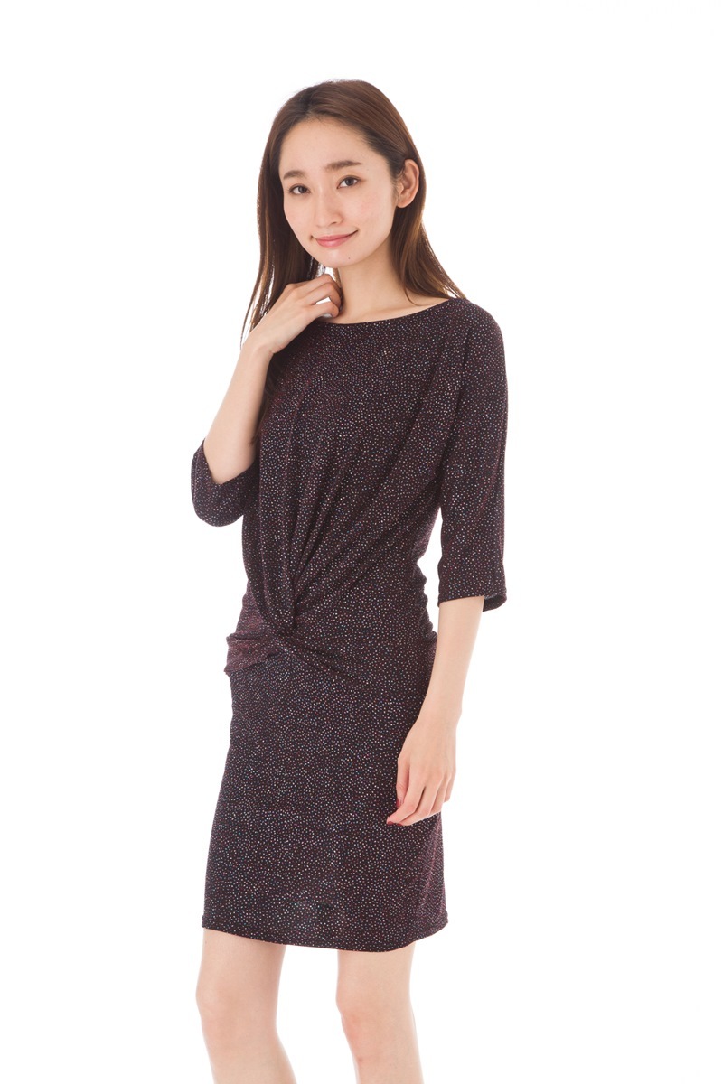 ファス(FAS)ワンピース T1 T2サイズ 5分袖 膝丈 大人ワンピース レディース Fille A Suivre ラメ　パーティドレス ナイトドレス