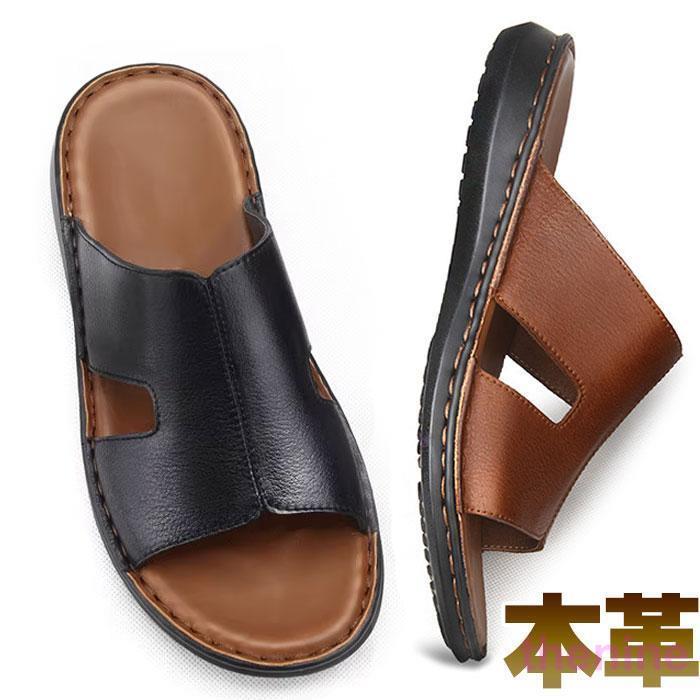 【超お得1つ買うと10個もらえる】メンズ サンダル スライド サンダル 本革 おしゃれ レジャー 春 夏 ブラック ブラウン オフィス スリッパ ビーチ サンダル 来客用 室内履き 紳士 軽量