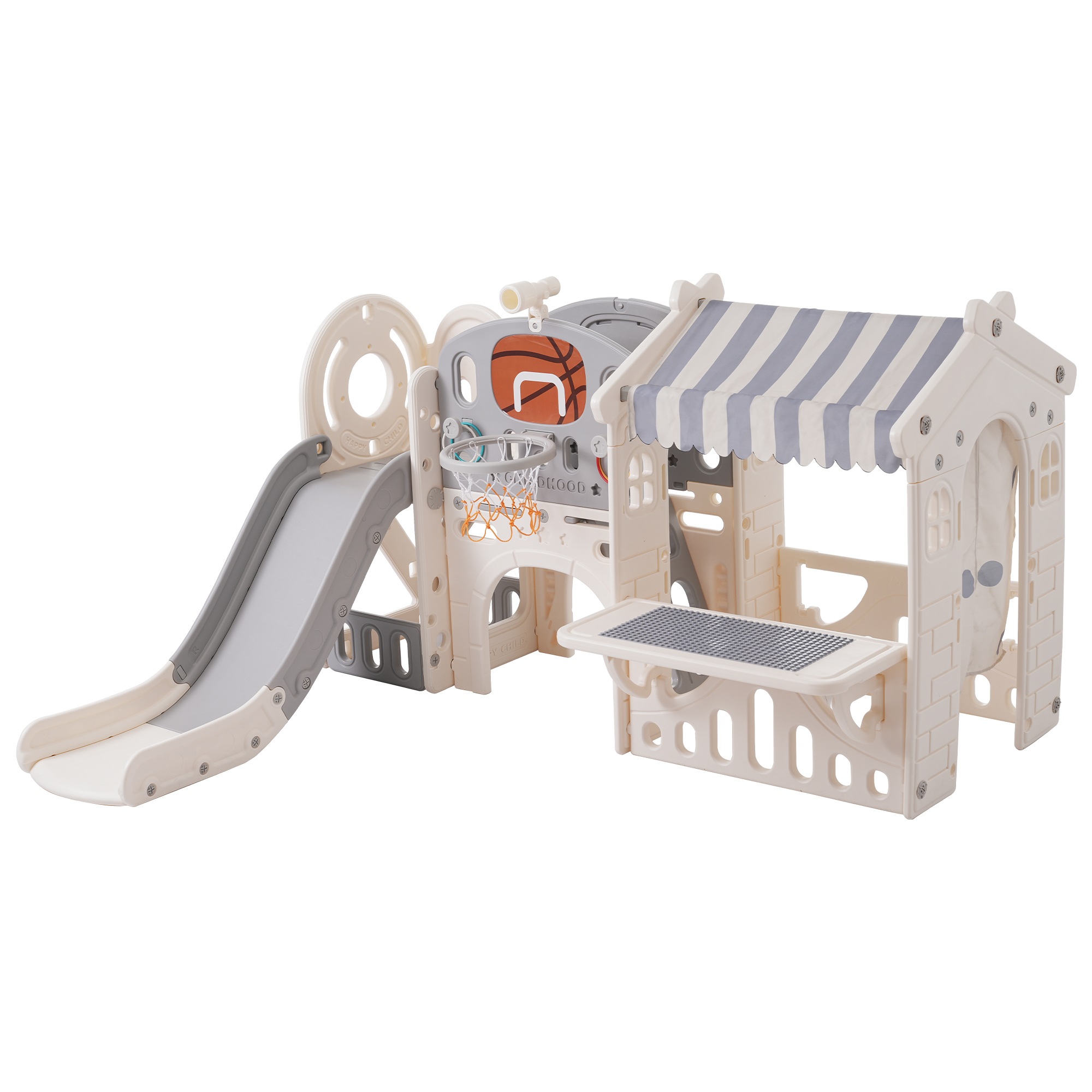 大型遊具 滑り台 ゴールゲーム 輪投げ 誕生日プレゼント こどもの日ギフト 秘密基地 ブロック台付き グレー×ホワイト