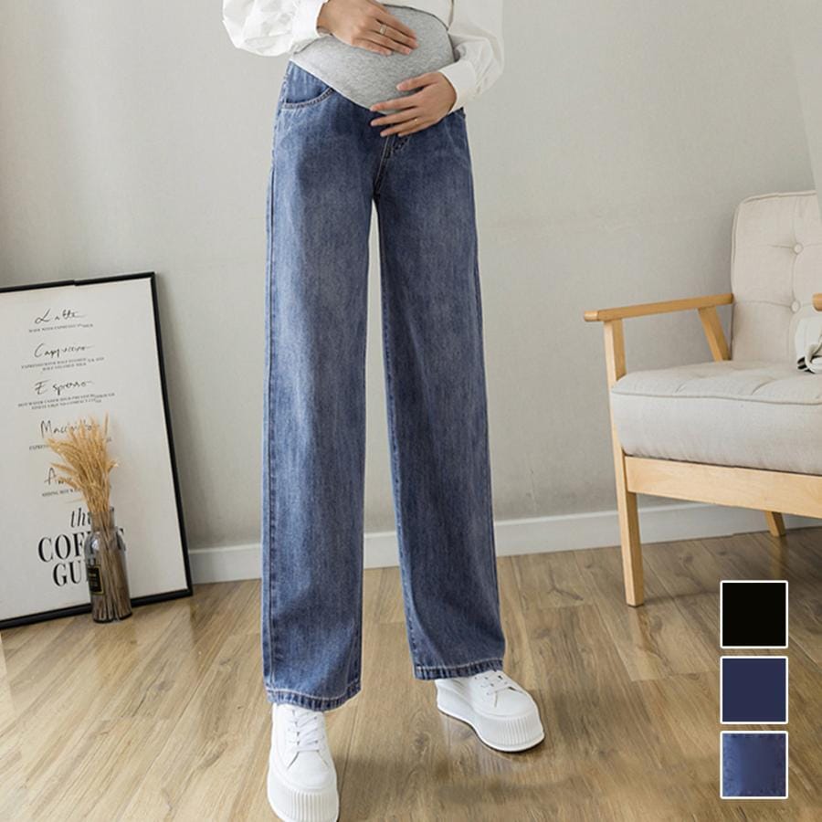 デニムパンツ レディース ジーンズ マタニティズボン デニムセミワイドパンツ