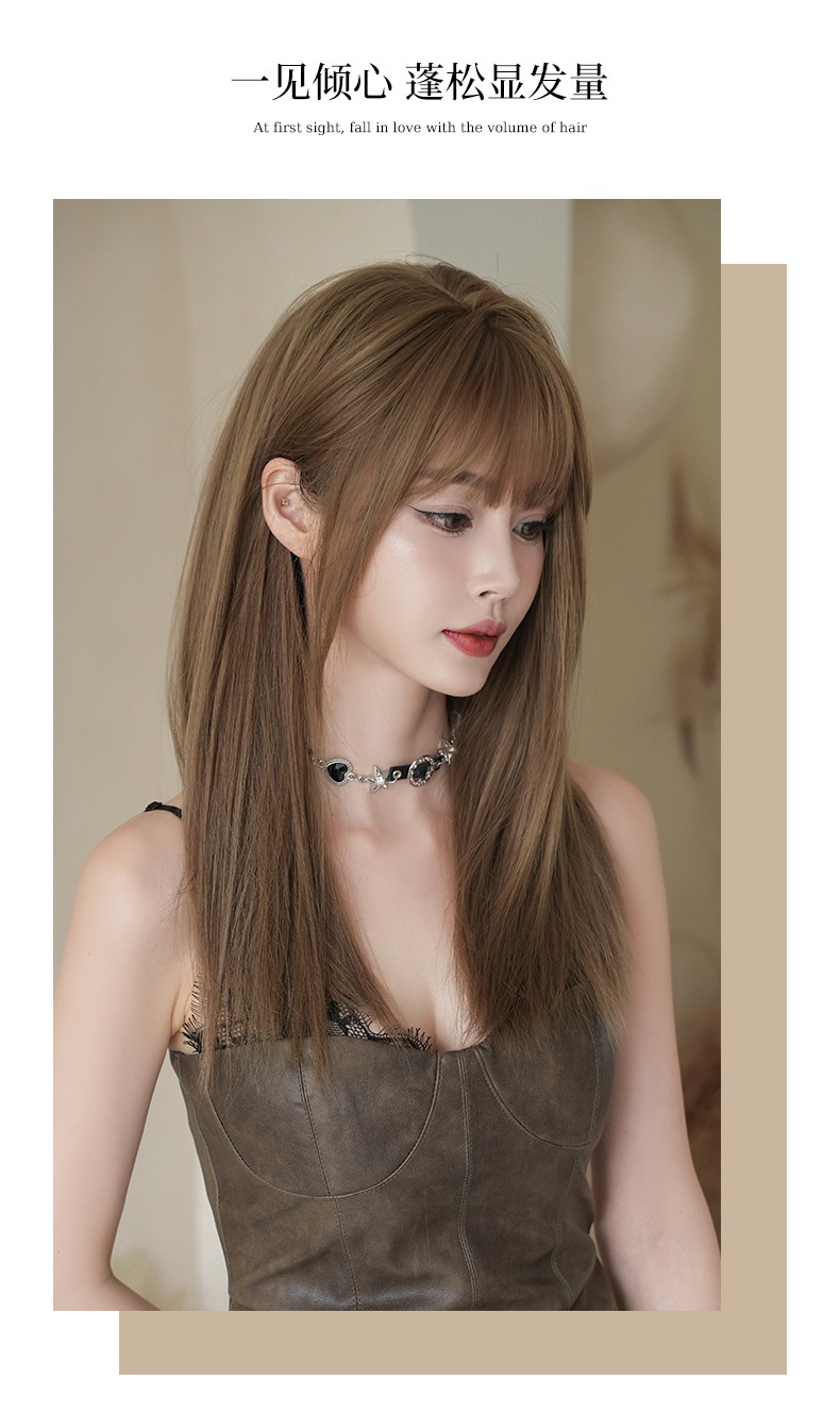 日本風レディースウィッグロングストレートヘア上品なリネンカラー高温耐熱ファイバー使用自然で軽やかな着け心地全頭カバータイプスタイリッシュで女性らしい印象を演出長時間快適様々なシーンに最
