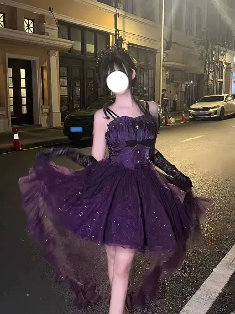 スカート 夏の韓国風の高級星空プリンセスドレス絶妙なウエスト絞りとスリミングきらめく裾のドレスのショート