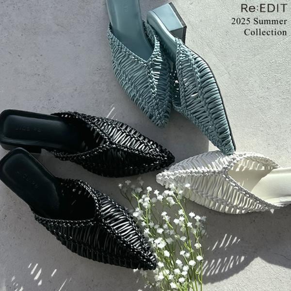 フェイクレザーメッシュローヒールサンダル