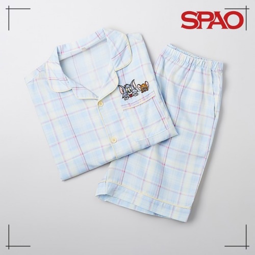 SPAO トムとジェリー チェック 半袖 パジャマ(TWO_TONE) かわいい 部屋着 韓国人気