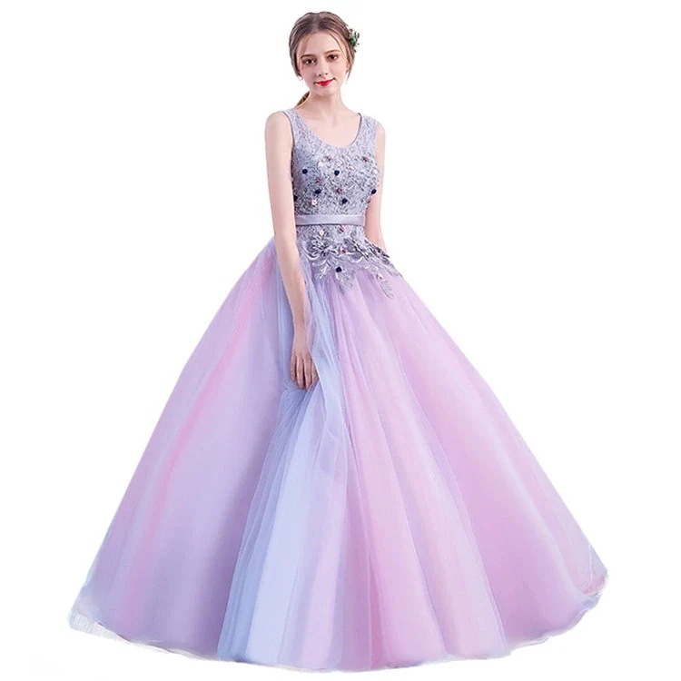 パープル　カラードレス　マキシ丈　二次会ドレス　パーティードレス　ウェディングドレス　演出舞台　発表会　演奏会用ドレス ロングドレス　ロング丈 プリンセスライン　司会　ステージ衣装・二次会・花嫁衣裳