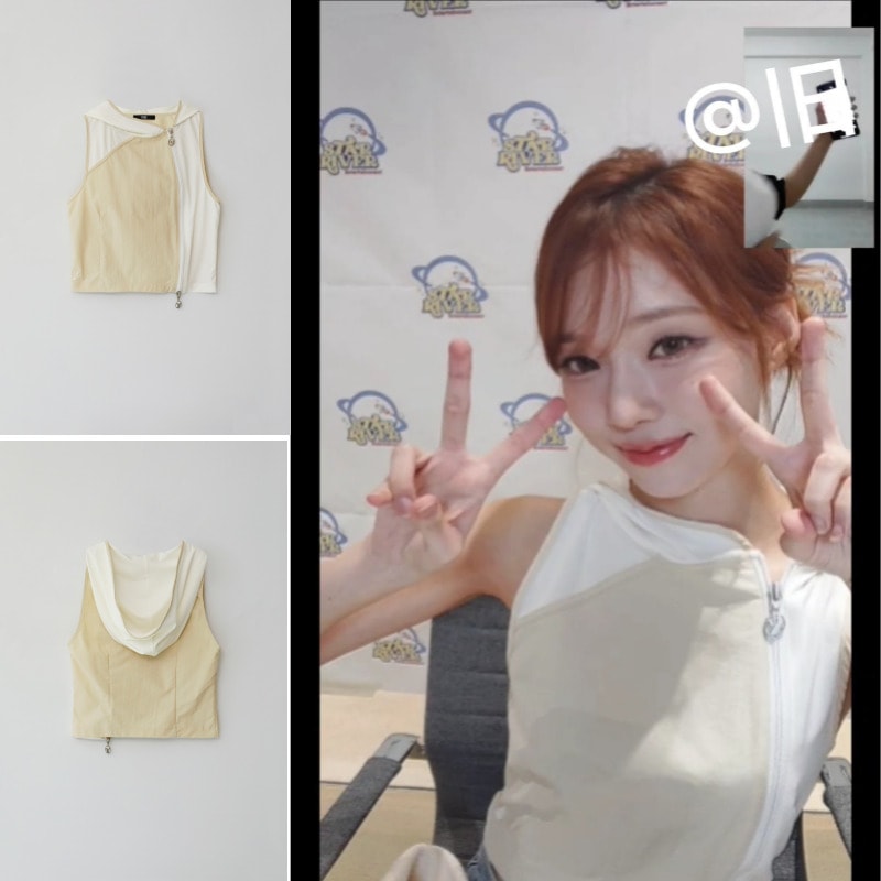 [aespa winter 着用]　COLOR BLOCK NYLON SLEEVELESS HOODIE TOP 2 Colors