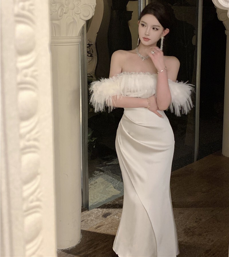 ドレス ワンピース パーティードレス ロングドレス 演奏会ドレス ステージドレス キャバドレス ミモレ丈 ロング ノースリーブ オフショルダー きれいめ 大人 上品 お洒落 クール セクシー