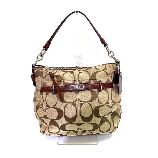 コーチ シグネチャー F17834 ブラウン キャンバス×型押しレザー バッグ 【中古】