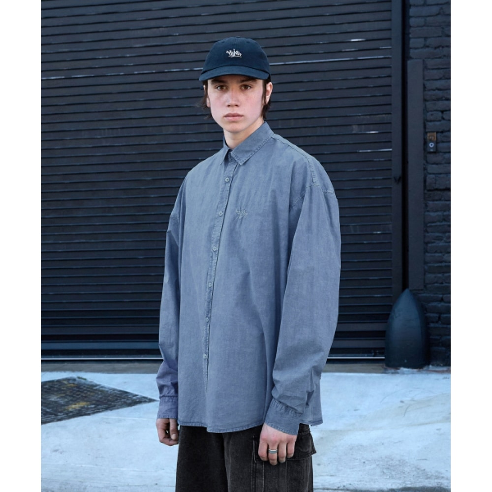 フルークスラムロゴピグメントウォッシングシャツライトネイビー FLS207