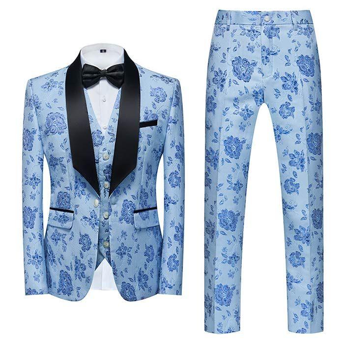ステージ衣装 メンズスーツ セットアップ 花柄 ジャケット ベスト パンツ 3点セット 全7色 男性 紳士服 舞台衣装 スーツセット 忘年会 新年会 発表会 ダンス 衣30%までに制限