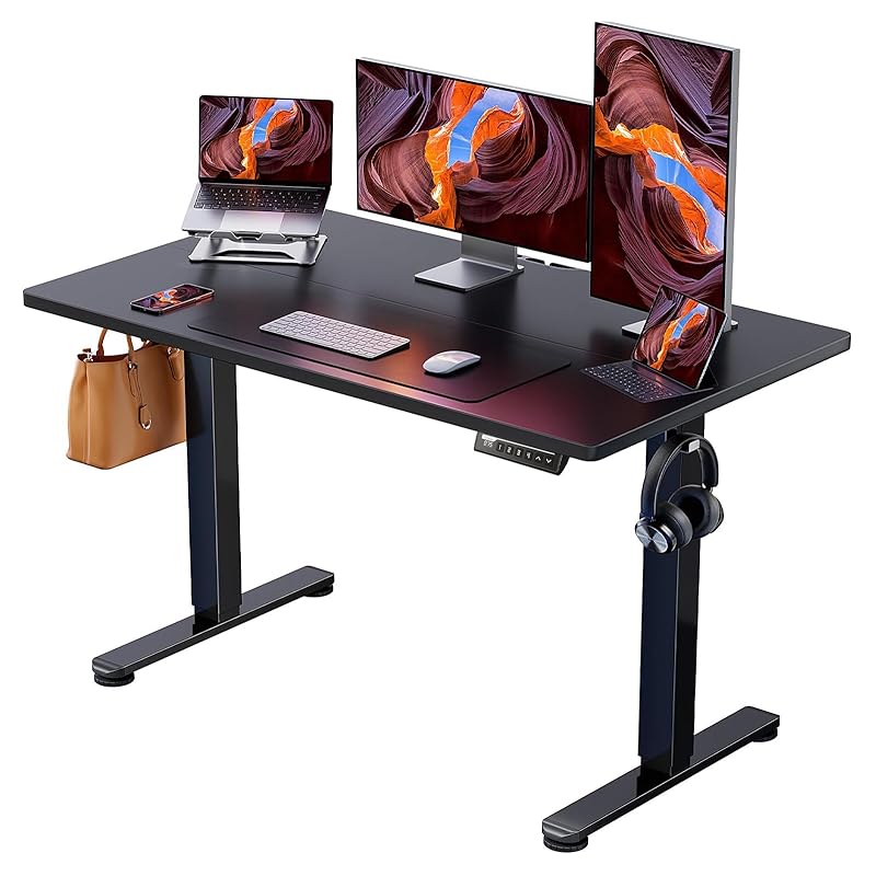 ErGear 電動 オフィスワークテーブル 昇降式デスク スタンディングデスク 幅120cm 高さメモリー機能 上下自動昇降 静音 収納フック付き 机 作業机 テレワーク 【幅120 x 奥行き60