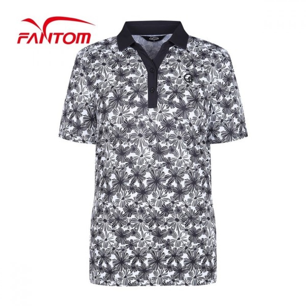 (Phantom) レディーストロピカル柄襟付き半袖Tシャツ