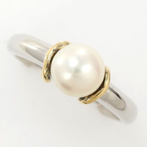PT900 プラチナ K18YG リング 指輪 5号 パール(真珠) 約6mm ジュエリー 中古