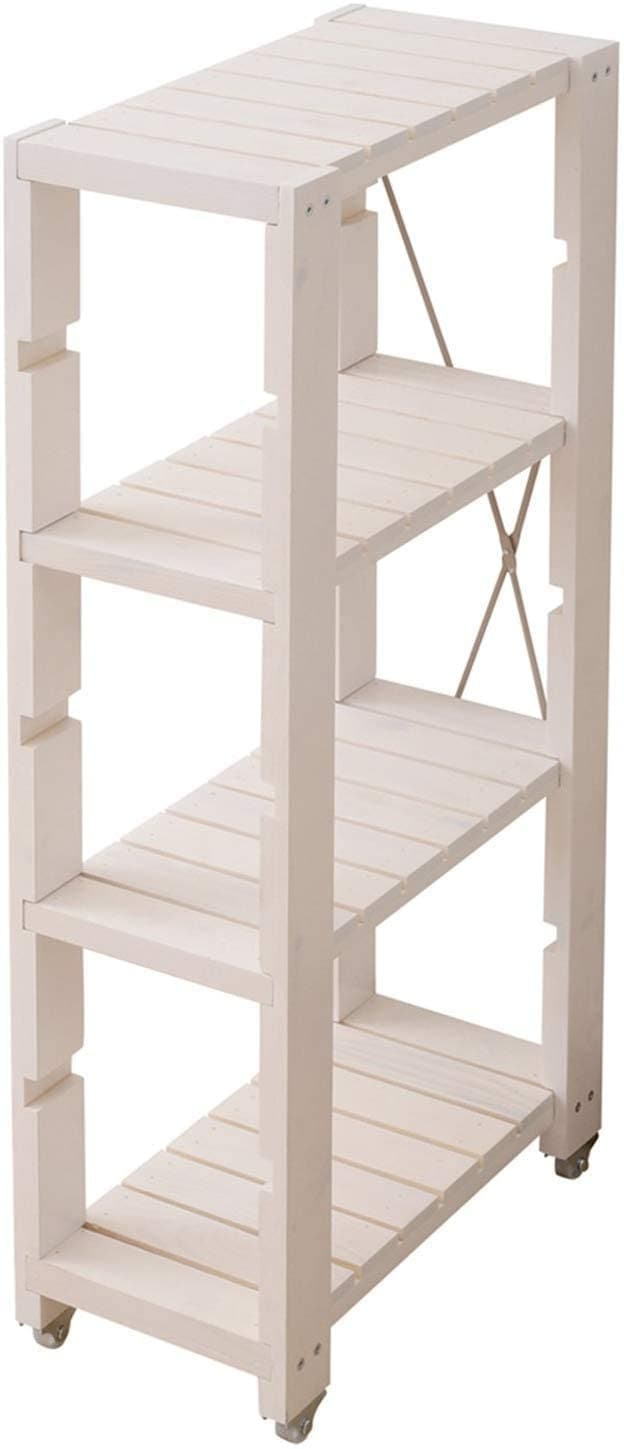 山善 キッチンワゴン 幅20奥行40高さ85cm 4段 スリム 木製 キャスター付き 棚板高さ調節可能 すきま 収納 組立品 ホワイトウォッシュ SSR-2048C 6,328円