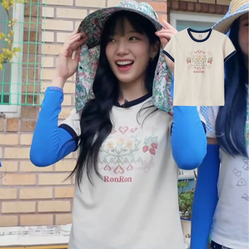 [LE SSERAFIM KAZUHA 着用!] CROSS STITCH RASPBERRY RINGER T SHIRT (2COLORS)