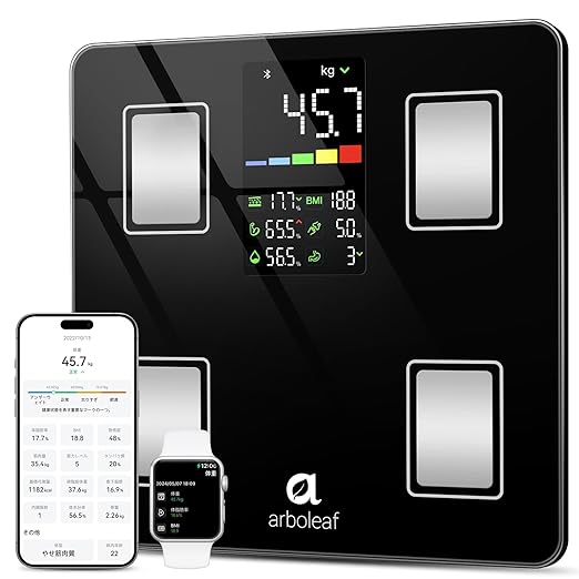 体重計 スマホ連動 体脂肪計 体組成計 Bluetooth対応 ヘルスメーター 高精度 180kgまで対応 電池付け 14項目測定 体脂肪率/筋肉量/BMIなど体組成測定 【apple watch/G