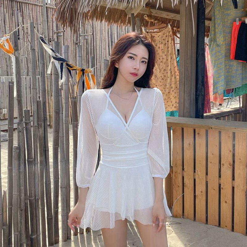 【1つ買うと10つ無料】2025温泉水着セクシーバックレスベリースリムメッシュスプライススカートスカートスカートスカート女性