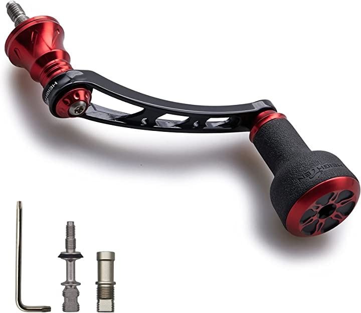 56mm リール ハンドル 24mm TPE製 ノブ搭載 シマノ ダイワ 通用 スピニングリール Series 475(ブラック＆レッド)