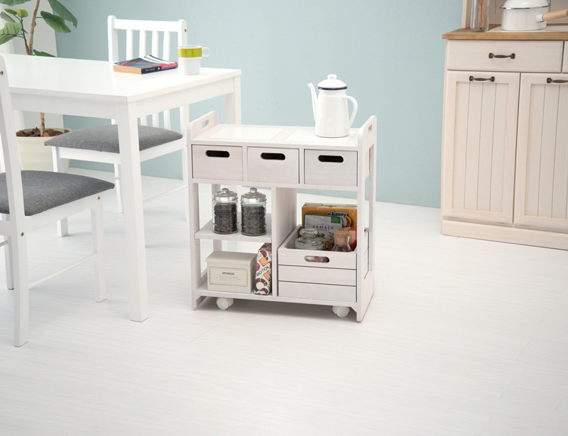 ラック 棚 キャスターワゴン キッチン収納 おしゃれ 引き出し ナチュラルモダン 隙間収納 すき間 スリム タイル天板 3段