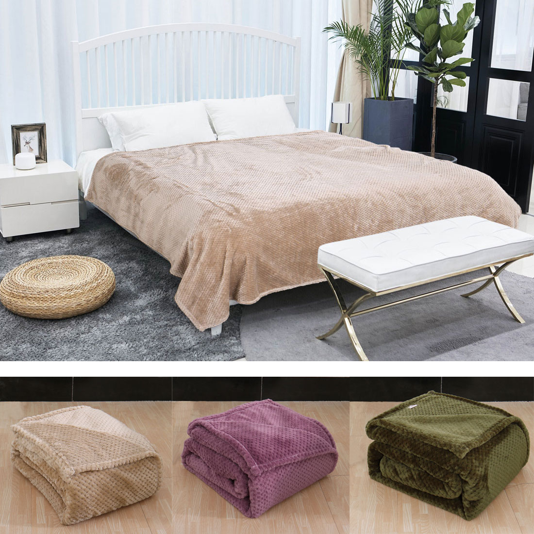 uxcell ブランケット 毛布 掛け毛布 フランネル ポリエステル ふんわり あったかい 柔らかい 柔軟 軽量 ふわふわ ベッド ソファ 洗濯可能 静電なし