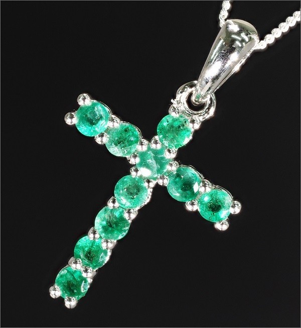 天然 エメラルド クロス ネックレス 刻印有 No.173-3 PT プレゼント