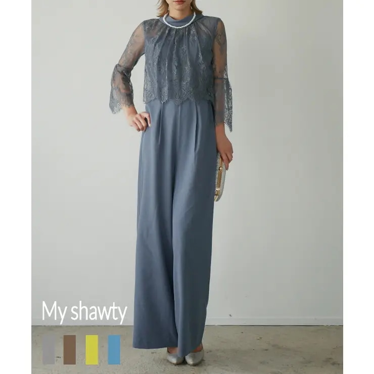HIGHT NECK LACE PANTS DRESS