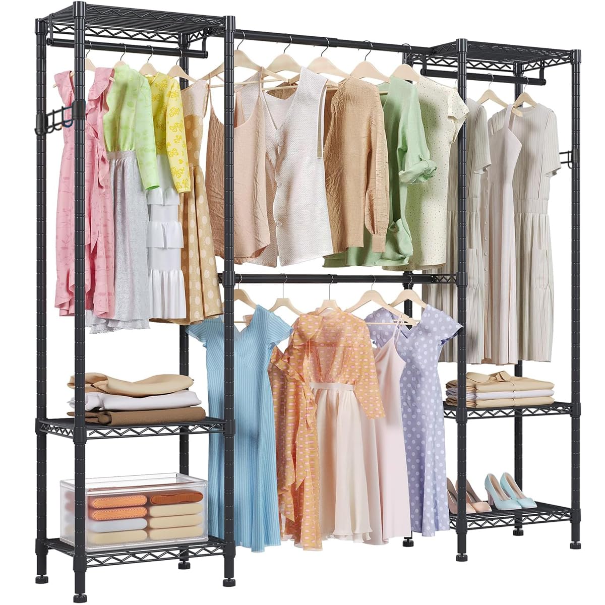 ハンガーラック 大容量 伸縮 幅148~188cmワードローブ メタルラック 頑丈 洋服ラック洋服掛け 組み立て簡単 衣類収納 高さ調節 省スペース おしゃれ ハンガーかけ コートハンガー 洋服収納