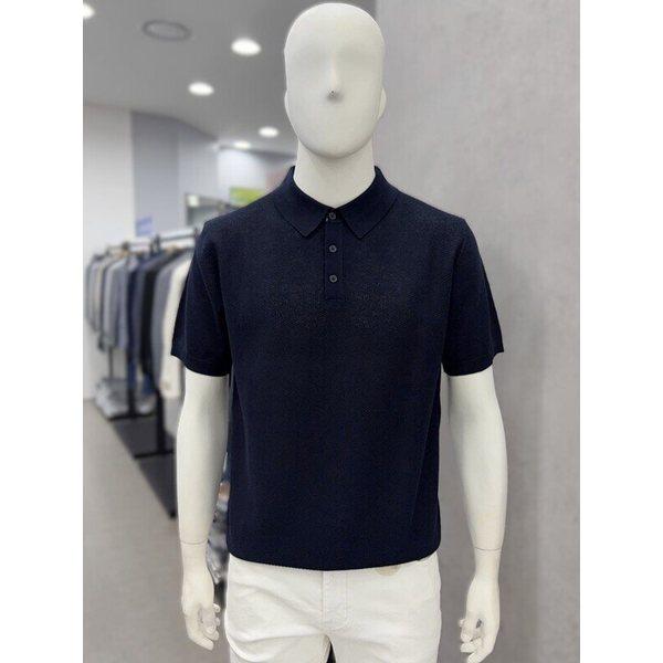 メンズ夏半袖綿混ニットトップスポロカラーネックTシャツ3色_JK
