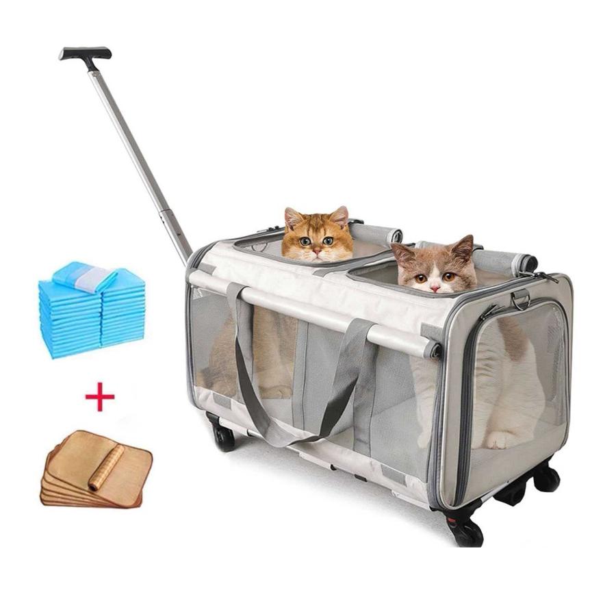 猫 キャリー 大型 2匹用 ホイール付き スーツ バッグ 3面メッシュ 犬 キャリー 折りたたみペットケージ ケース通気性と耐久性軽量で持ち運びが簡単な車/旅行