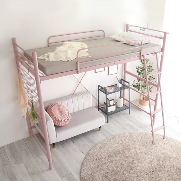 ホームテイスト HT70-94 高さ調整可能!宮コンセント付き ロフトベッド【ORCHIS-オーキス-】 ピンク メーカー直送