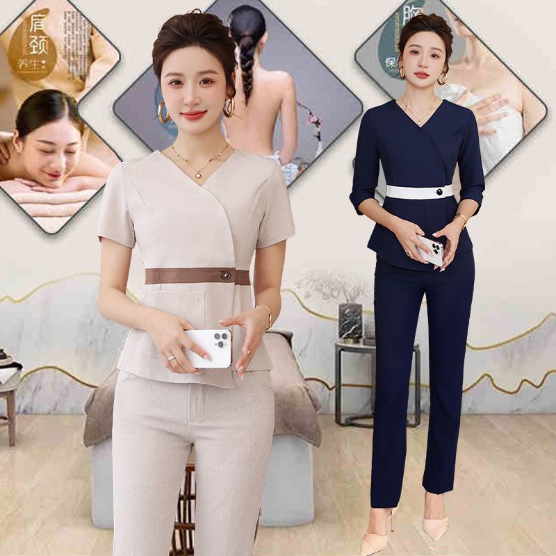 2025ユニフォーム エステ サロン通勤 レディース 女性 制服おしゃれ 半袖 七分袖 ジャケット 上下セッ-02