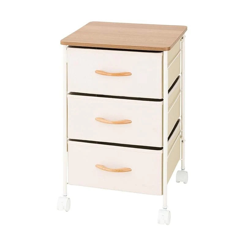 【即納】ドウシシャ 布製収納ボックス コンパクトチェスト 幅40 3段 白 軽くて便利 キャスター付き 木製天板 取っ手付き 幅38.5×奥行36.5×高さ60.5cm 通気性の良い不織布素材 深型ボ