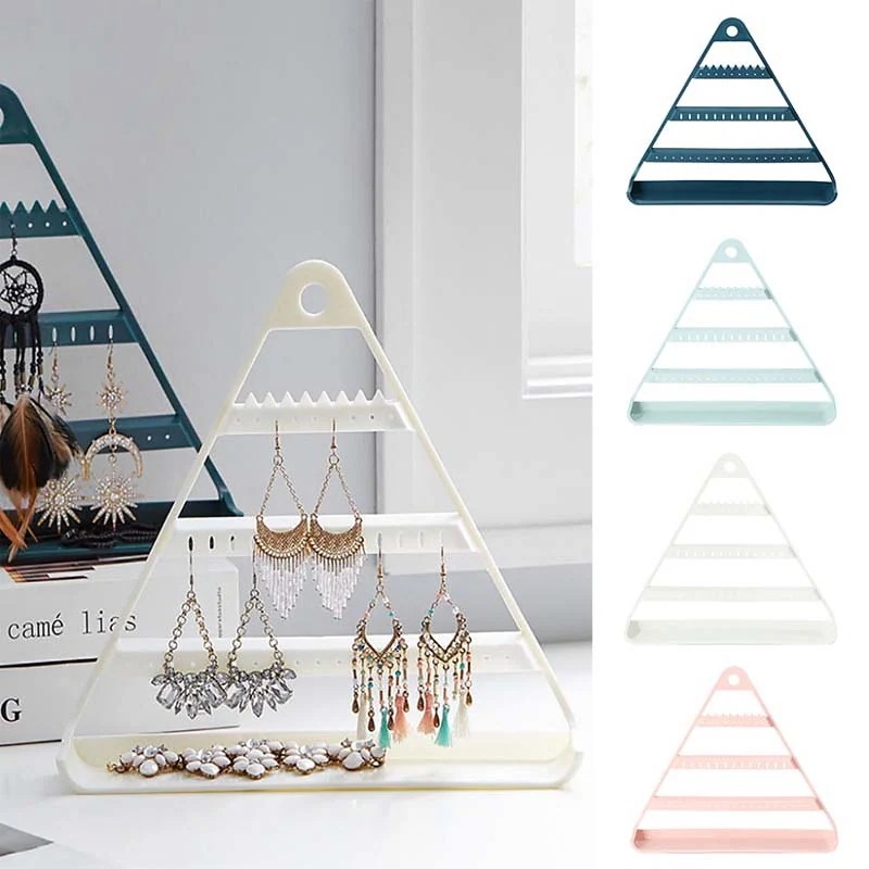 トライアングルピアススタンドトレー 三角形 壁掛け 置き型 ディスプレイ アクセサリー 飾る インテリア 白色 水色 ピンク 緑色 店舗 ショップ ピアス ホルダー 収納 ps94