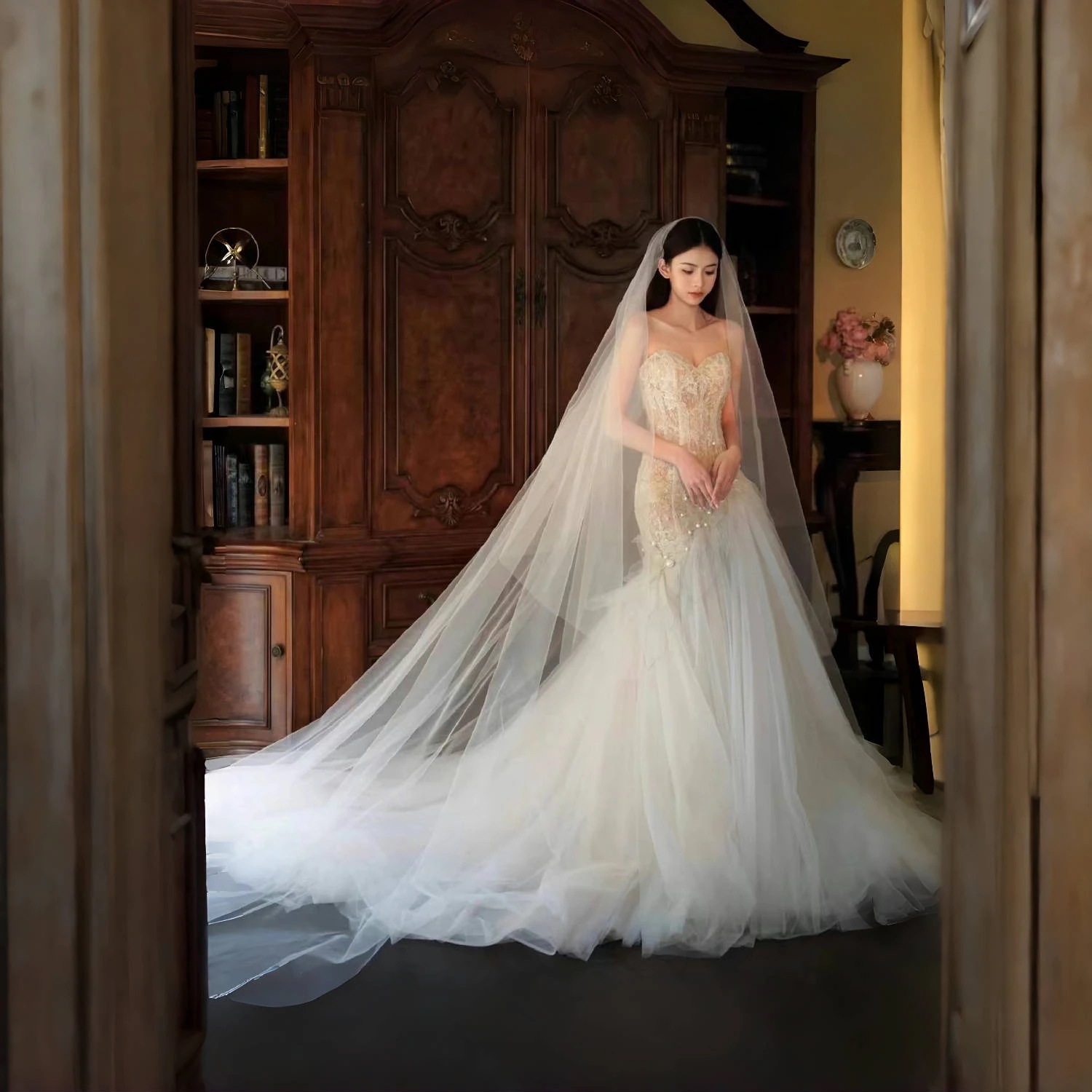 ウェディングドレス 白 パーティードレス レース トレーンライン イブニングドレス マーメイドロングドレス 演奏会 二次会 花嫁 前撮り ブライダル