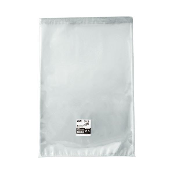 (まとめ) TANOSEE OPP袋 フタ・テープ付A2用 425×600+40mm 1パック(100枚) (×3セット)