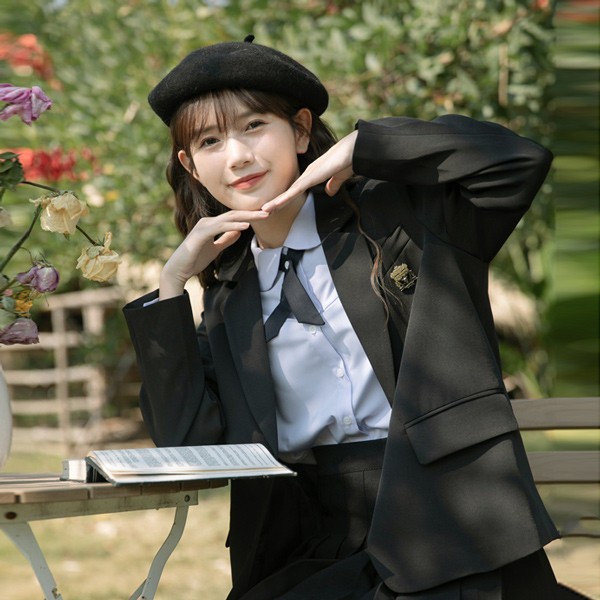ショート丈コート レディース スーツジャケット 長袖学生制服 冬 秋 春 ショートコート通学 中学生 高校生 卒業式ブラックグローリーパーク