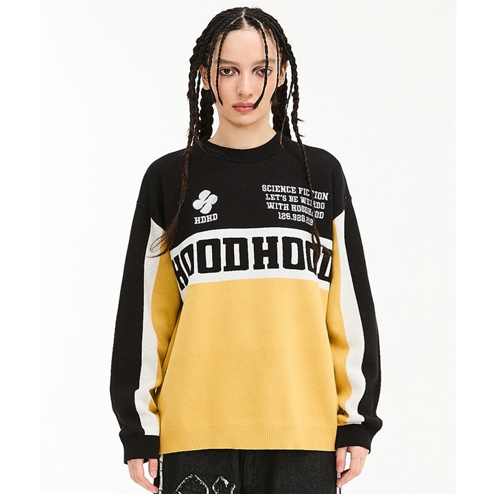 Colorblock racing crewneck knit BLACK