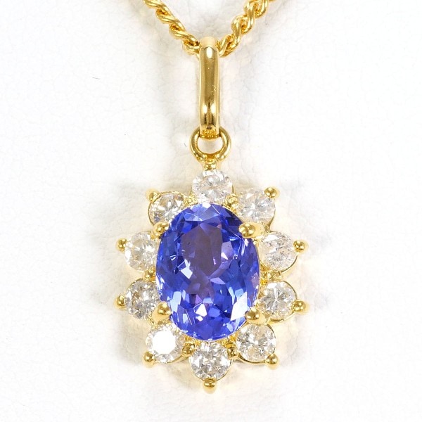 K18 18金 YG ネックレス タンザナイト 0.50 ダイヤ 0.13 カード鑑別書 中古