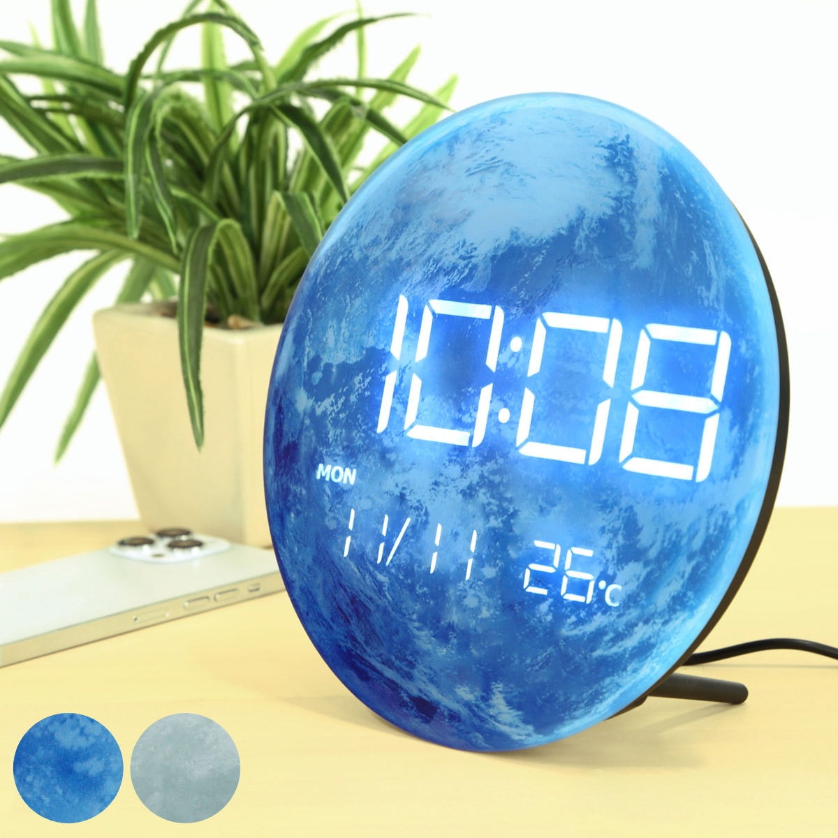 置き時計 デジタル MAG LED カレンダー付き 温度計付き ノア精密 時計 置き型 月面 地球 デジタル時計 カレンダー 温度計 日付 曜日 卓上 LED表示 USB給電 デジタル表記 5,170円