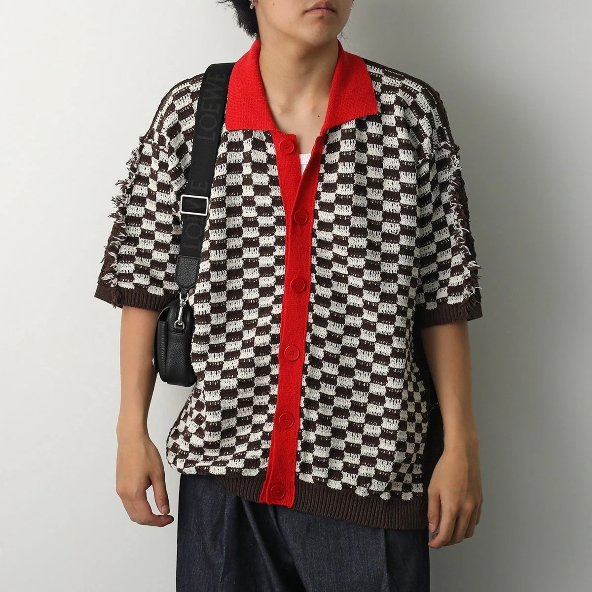 ATOMOFACTORY アトモファクトリー ニット PE24AFU46 メンズ イタリア製 チェック柄 半袖 カーディガン セーター セットアップ可能 MORO/AVORIO 【mega】