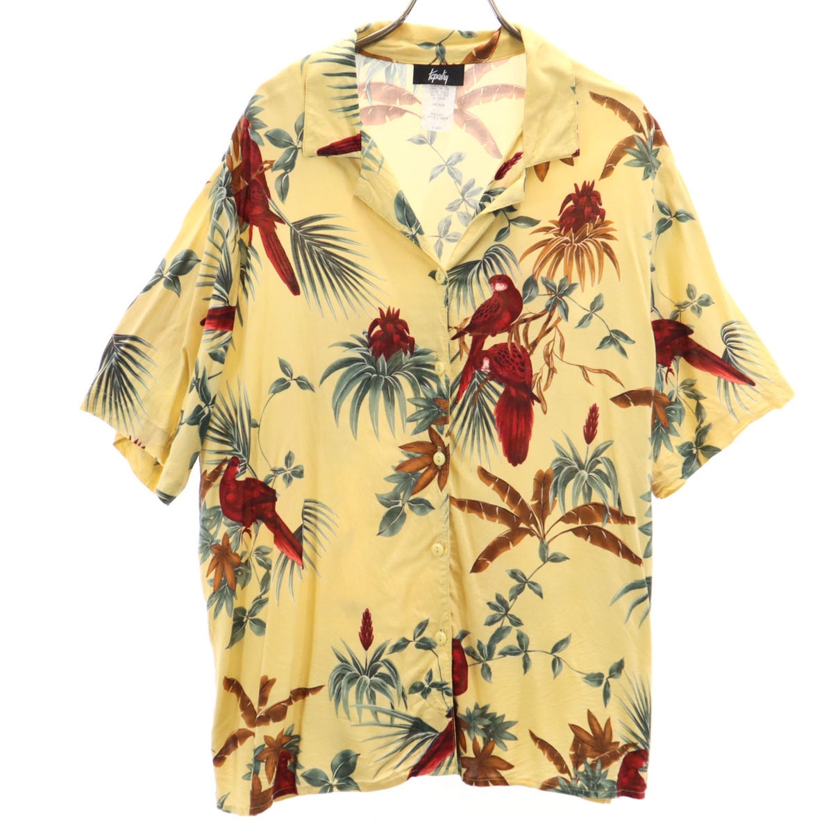 tapestry タペストリー 80s ヴィンテージ 鳥 柄 半袖 開襟 アロハシャツ XL イエロー系 レディース 古着