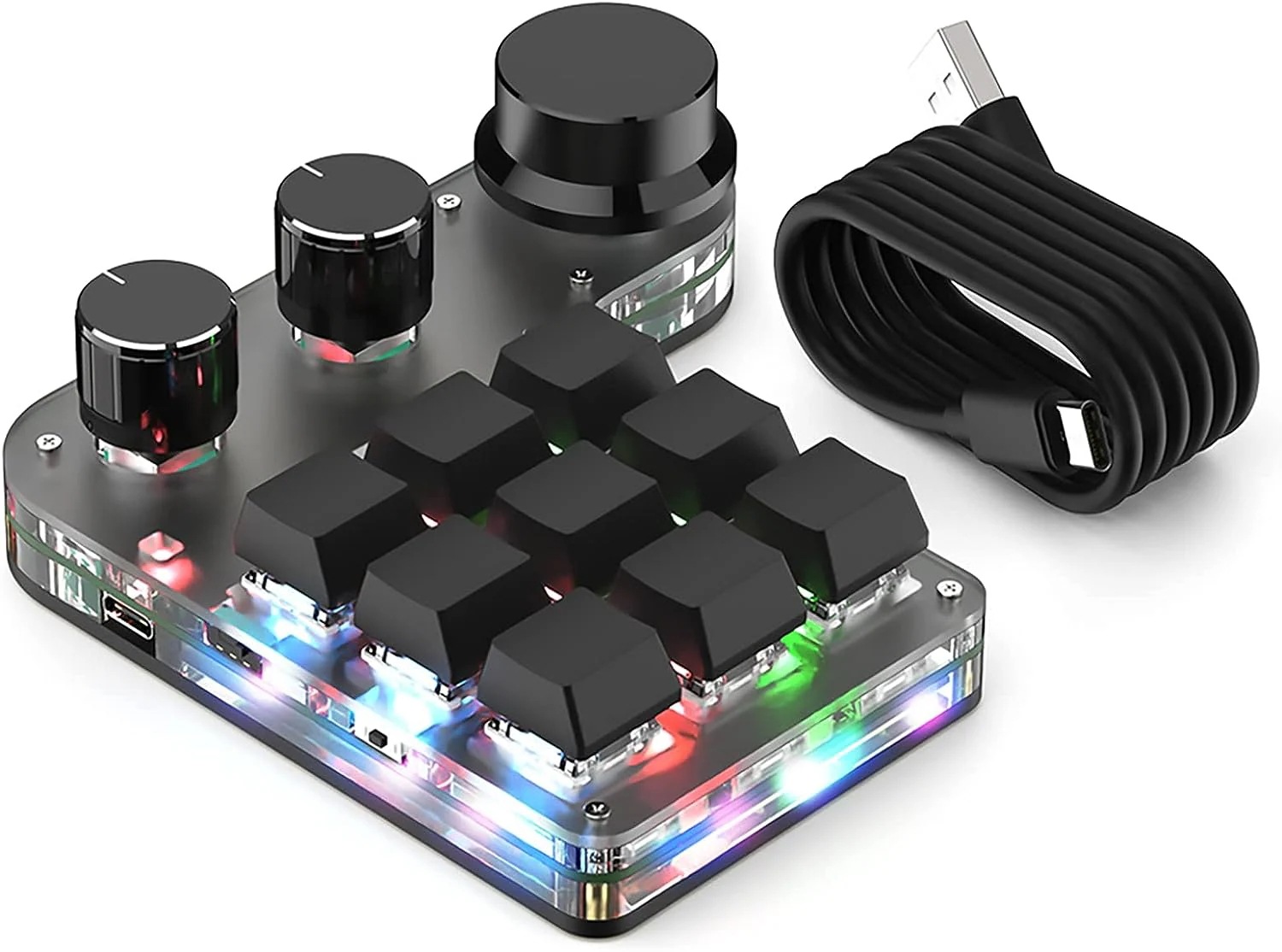 新作セールメカニカルキーボード 9キー RGBノブ付き 3左手ゲーミングキーボード プログラマブルキーボード カスタマイズ可能キー 片手用小型キーボード ショートカットキー プログラマー用 DIYキー