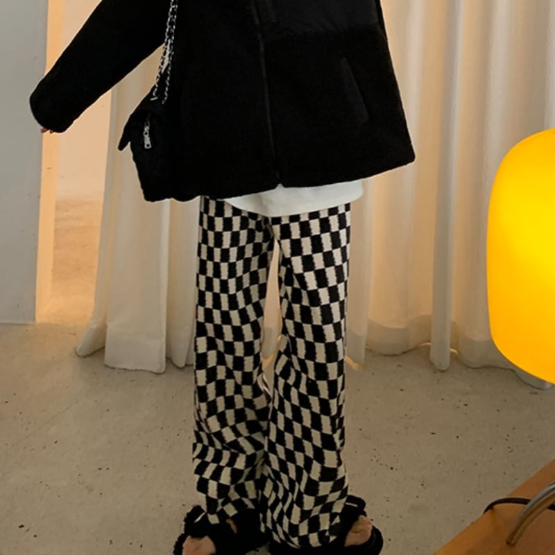 レディース ボトムス パンツ 裏起毛 チェック柄 ブラック お洒落 春夏 ママ 20代 202