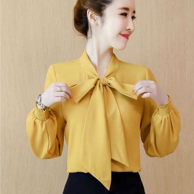 シフォンシャツ 胸元リボントップス オフィスカジュアル ボリューム袖トップス トップス シャツ 白シャツ 白トップス 袖あり 長袖 ボリューム袖 Vネック スリム 細身 ストレート Iライン スマート