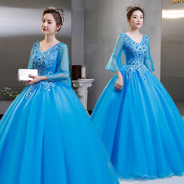 驚きの価格 ブルー カラードレス ロングドレス ウェディングドレス 