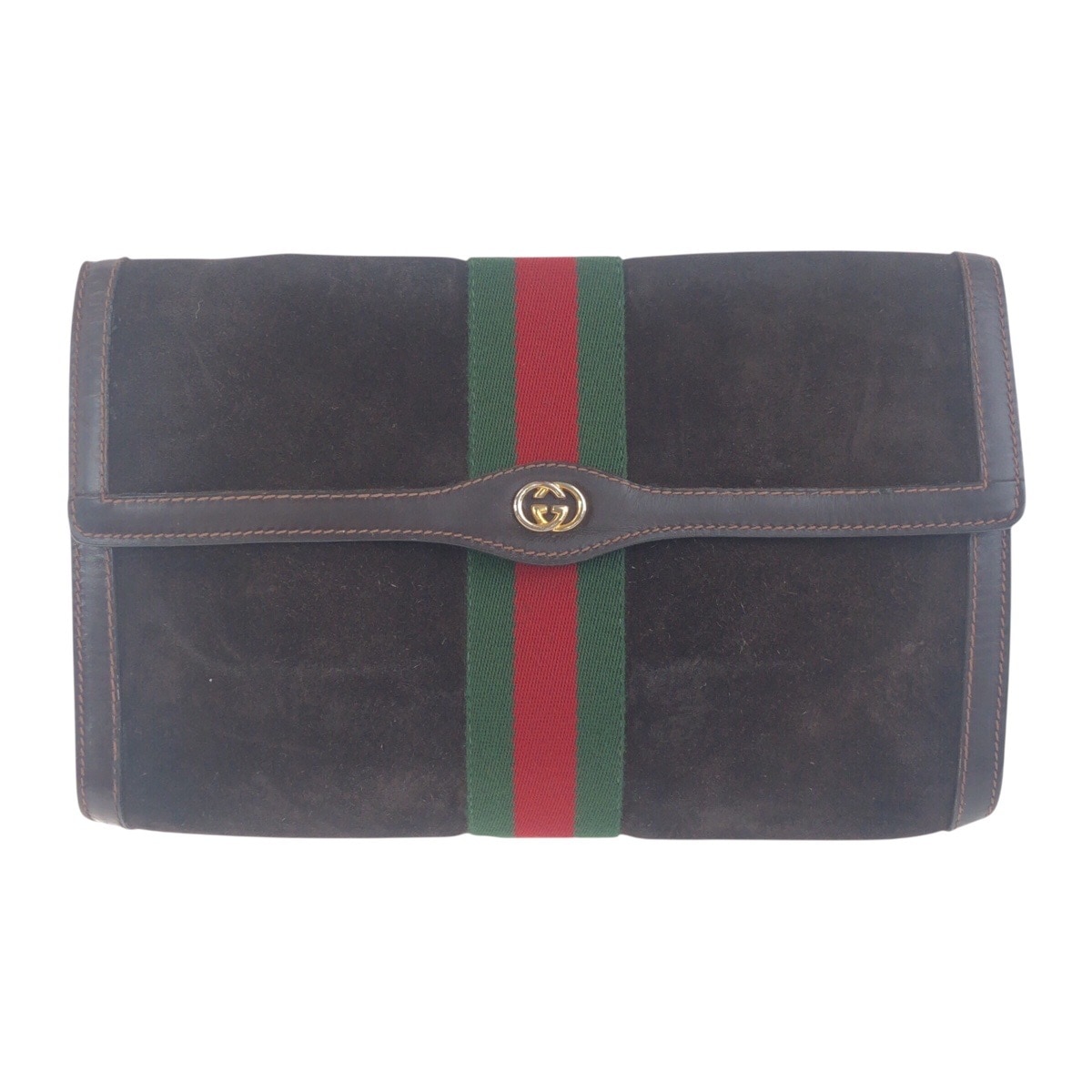 ヴィンテージ オールドグッチ シェリーライン ブラウン ゴールド金具 スウェード/レザー クラッチバッグ セカンドバッグ メンズ 504034 14,664円