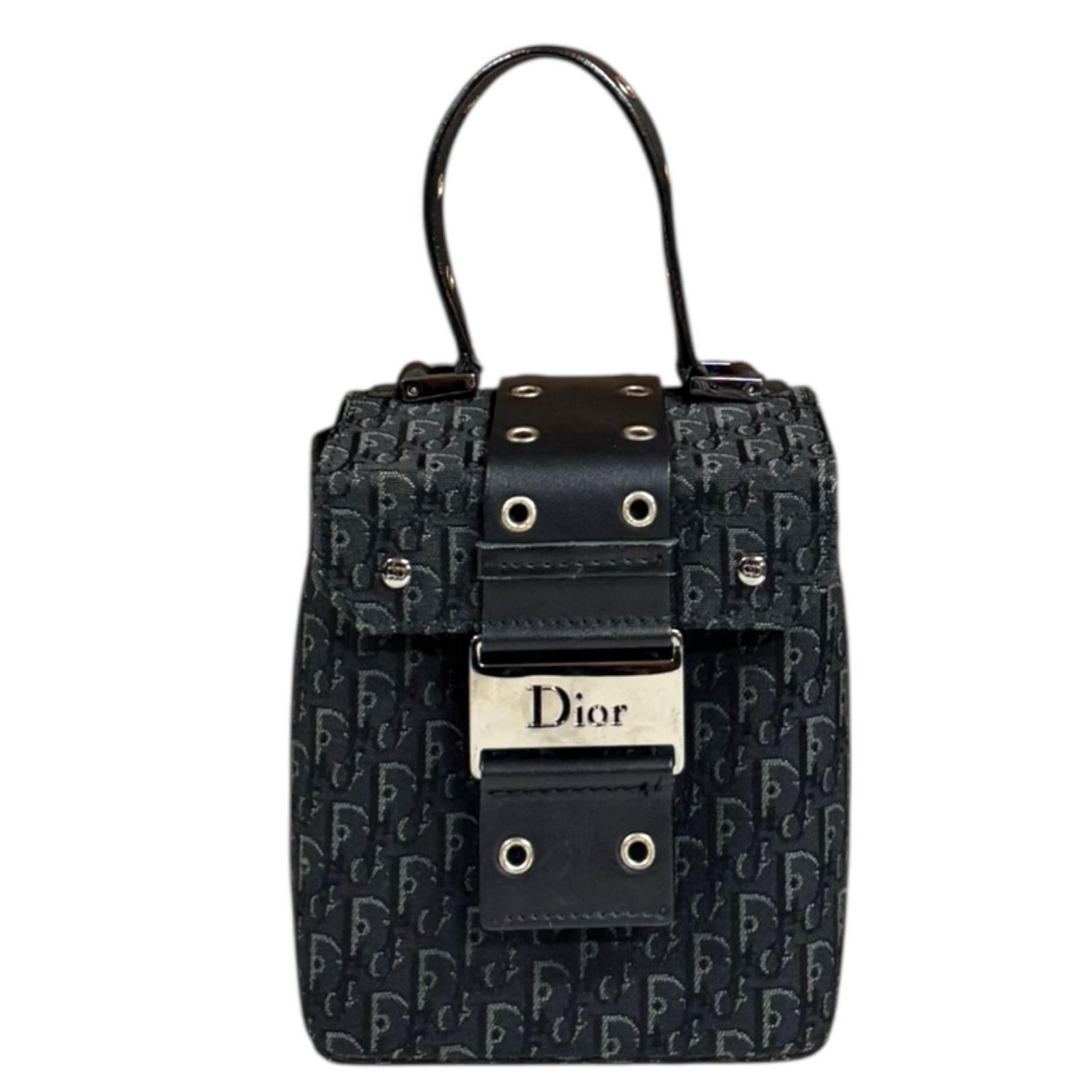 ディオール バニティバッグ トロッター ハンドバッグ キャンバス HE1002 ブラック Dior 中古